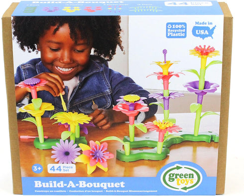 Green Toys Build-a-Bouquet, 44 Piece Pretend Play, Motor Skills Building and Stacking Kids Toy Set, Made in USA