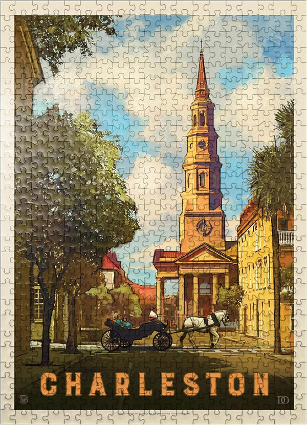 MyPuzzle Charleston, South Carolina - St Philip's Church Vintage Poster, Premium 500 Piece Jigsaw Puzzle