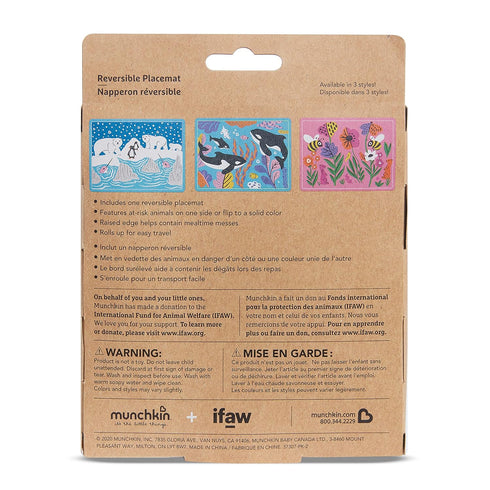 1pk, Munchkin WildLove Reversible Silicone Placemat for Kids, Polar Bear