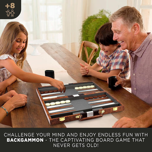 Backgammon Sets for Adults, Leather Board Games for Travel, 15 Inch Board with 32 Pieces in Quality Set