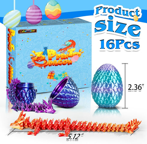 16PCS 3D Set Printed Dragon Eggs with Dragon Inside, Articulated Dragon Fidget Toys for Desk Decor, Birthday Gift