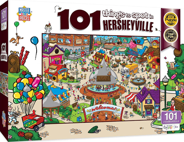 Masterpieces 100 Piece Jigsaw Puzzle - 101 Things to Spot in Hersheyville for Kids - 14"x19"