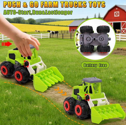 Take Apart Farm Trucks Toys for Kids Boys, DIY STEM Building Construction Toys with Electric Drill & Color Box, Gift