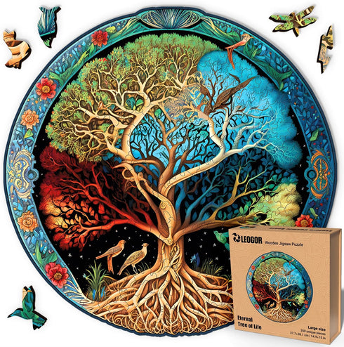 LEOGOR Wooden Jigsaw Puzzle for Adults — 350 Piece Eternal Tree of Life Nature Inspired Round Design
