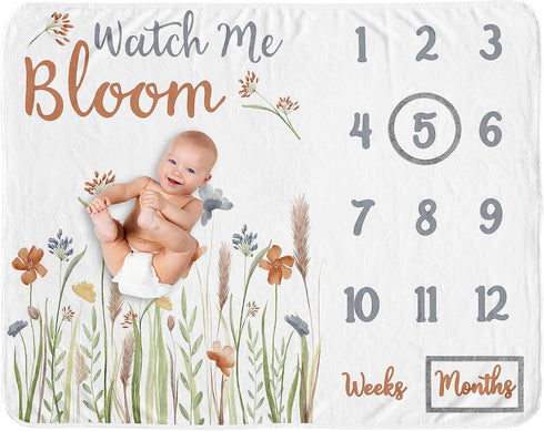 Sweet Jojo Designs Boho Floral Garden Flower Girl Baby Milestone Blanket Newborn