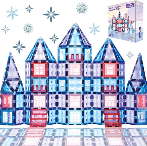Frozen Magnetic Tiles for 3-8 Year Old Girls, Birthday Gifts, Princess Building Blocks Castle Set for Creative Play