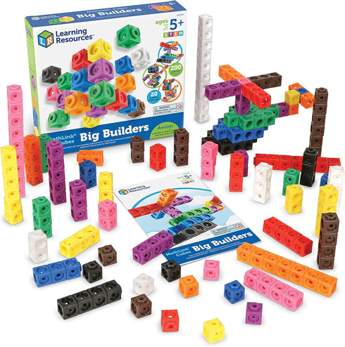 Learning Resources MathLink Cubes Big Builders, Set of 200 Cubes, STEM Toys for Kids