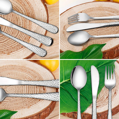 12-Piece Toddler Kids Silverware Set, HaWare Stainless Steel Hammered Flatware, Includes 4 Spoons, 4 Forks, 4 Knives