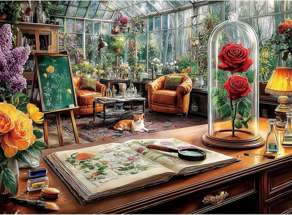 EIYRURU 500 Pieces Puzzle for Adults Cat with Rose Jigsaw Puzzle, Challenging, Relaxing