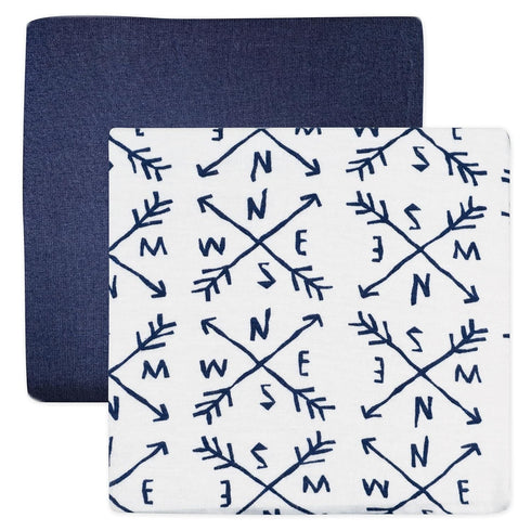 (Set Set, HonestBaby Unisex Baby Organic Cotton Changing Pad Covers of Two) Winter Accessory Compass/Navy, One Size US