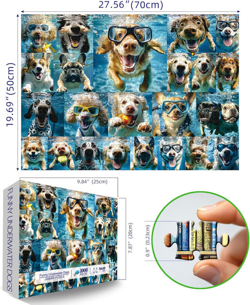 1000 1000 Underwater Dogs Jigsaw Puzzles Pieces for Adults Funny Cute Dogs Collage Puzzles for Adults Pieces