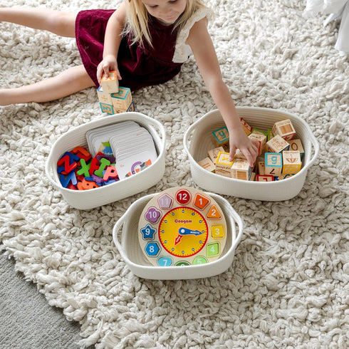 NaturalCozy 5-Piece Set- Rectangle Storage Basket Natural Cotton Rope Woven for Organizing! Small Basket