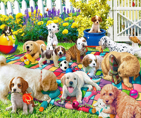 Springbok Playful Pups on Parade, 1000 Piece Puzzle for Adults and Families, Adorable Display of Puppies