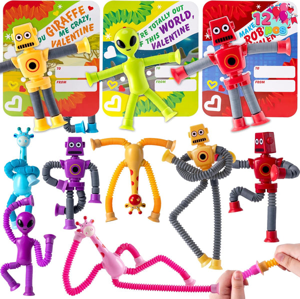 JOYIN 12 Packs Valentine's Day Telescopic Suction Pop Tube with Cards, Kids