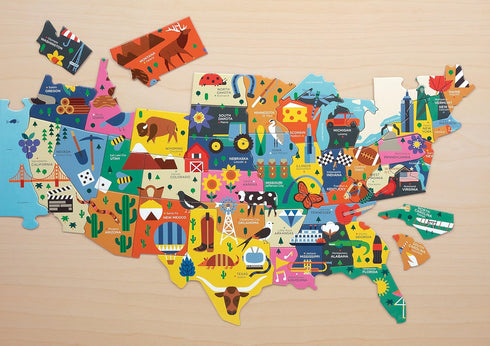Mudpuppy Map of the United States of America Puzzle, 70 Pieces, 23”x16.5", Ideal for Kids Age 5+, Learn all 50 States by Name & Capital, Double-Sided Geography Puzzle with Pieces Shaped like the State