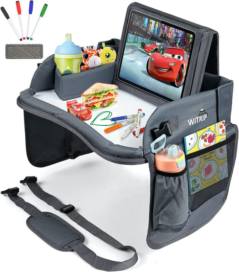 Kids Travel Tray with Dry Erase Board - Car Seat Tray for