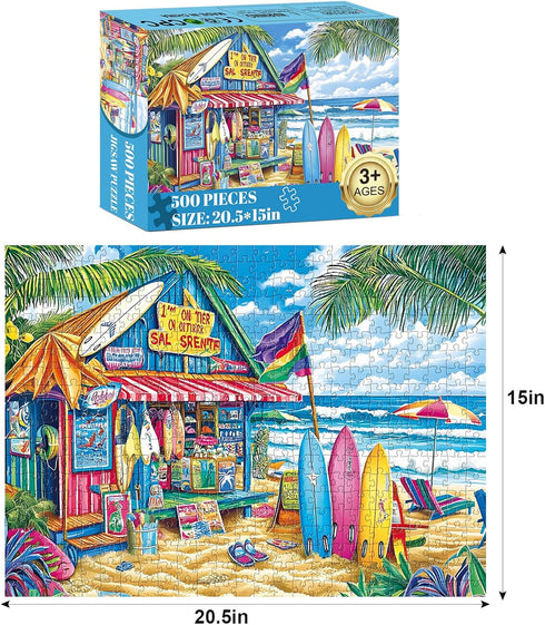 najiaxiaowu 500 Summer 500 20.5 15 Piece Puzzles for Adults,Beach Surf Shack Puzzle,Recycled Cardboard Jigsaw Puzzles