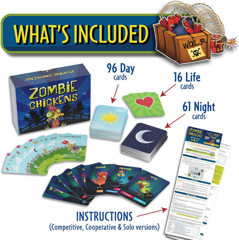 Zombie Chickens - Fun Family Card Game for Adults, Teens & Kids - Survival Game, 3 Ways to Play: Competitive,