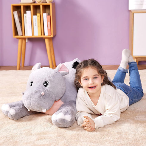 IKASA Giant Hippo Stuffed Animal - Large 30" Jumbo Plush Toy, Cute and Fluffy Gifts for Kids