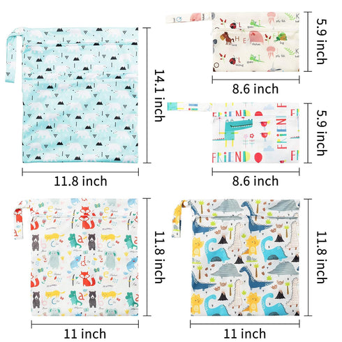 R HORSE 5Pcs Waterproof Reusable Diaper Baby Cloth Wet Dry Bags with 2 Zippered Pockets, Travel Pool Bag