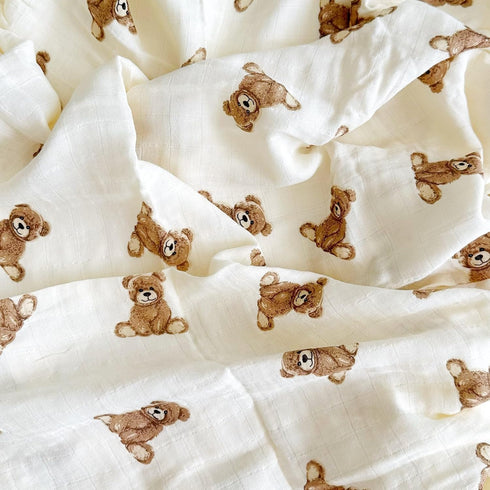47" 47" Ali+Oli Muslin Swaddle Blanket for Baby (Teddy Bear) Large x Soft Rayon Made from Bamboo & Organic Cotton