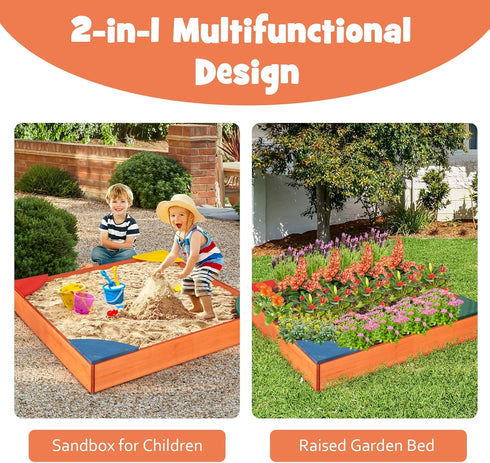 Bottomless 4 3+ HONEY JOY Kids Wooden Sandbox, Outdoor Sand Pit with Built-in Corner Seating, Cedar Backyard Sand Boxes