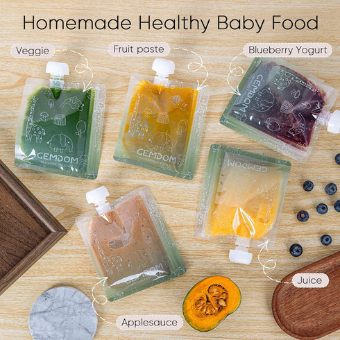 Gemdom 15 Pack 7oz/200ml Reusable Baby Food Pouches for Toddlers, Refillable Squeeze Pouch for Applesauce Yogurt