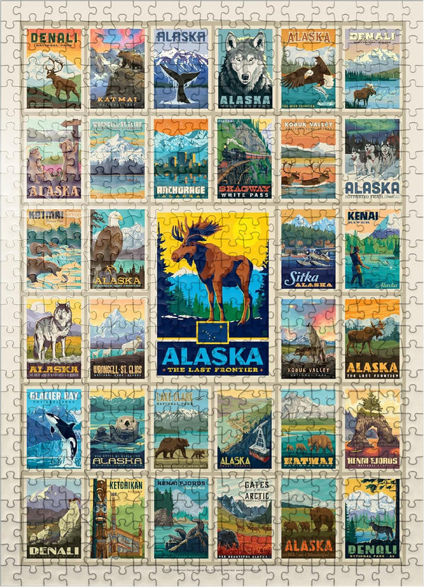 MyPuzzle Alaska Vintage Poster, Multi-Image Print, State Pride, Premium 500 Piece Jigsaw Puzzle
