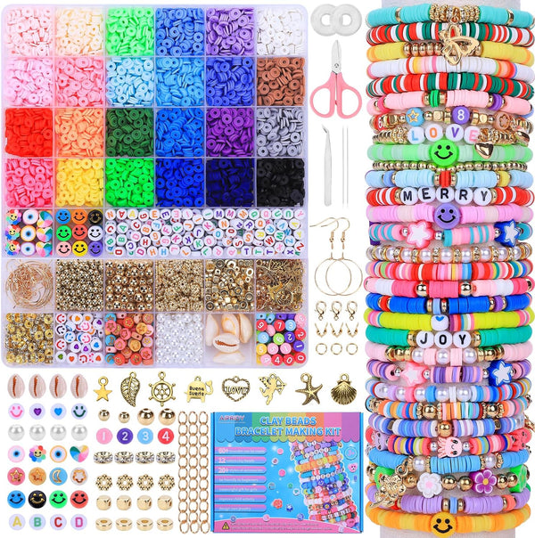 AIPRIDY Girls Toys Bracelet Making Kit, Clay Beads Jewelry Activity Kit, DIY