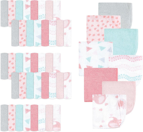 Luvable Friends Unisex Baby Cotton Rich Washcloths, Girl Basic Elephant, One Size