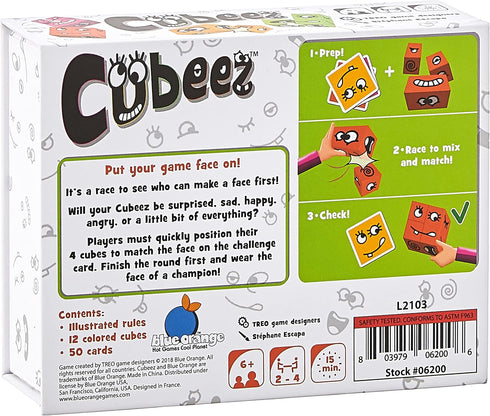 BLUE ORANGE GAMES Cubeez Original Matching Face Changing Expression Puzzle Race with Wooden Cubes, 1 to 4 Players, Ages 6+