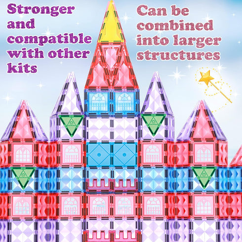 104pcs Frozen 3D 4 3 5 6 7 8 Little Pi Princess Castle Magnetic Tiles Building Blocks - Diamond Blocks, STEM