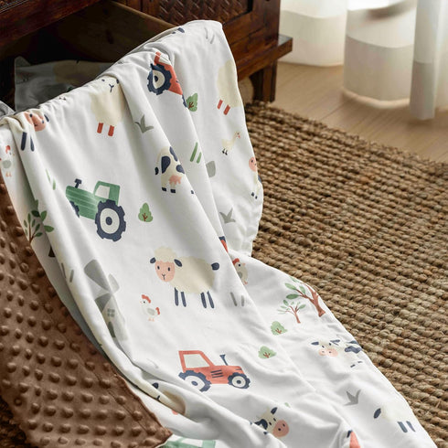 30x40 Inch Baby Blanket for Boys Girls, Soft Lightweight Minky Dot Blanket with Farm Animals, Double-Layer Dotted