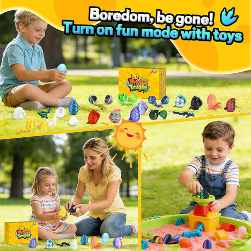 24PCS 3D Impossmaker Printed Dragon Eggs, Prefilled Easter Dragon Egg with Dragon Toy for Basket Stuffers, Unique