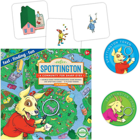 eeBoo: Spottington Board Game, Develops Observational Skills, Focus and Speed, Fast, Finding and Fun, for 1 to 6 Players, Perfect for Ages 5 and up