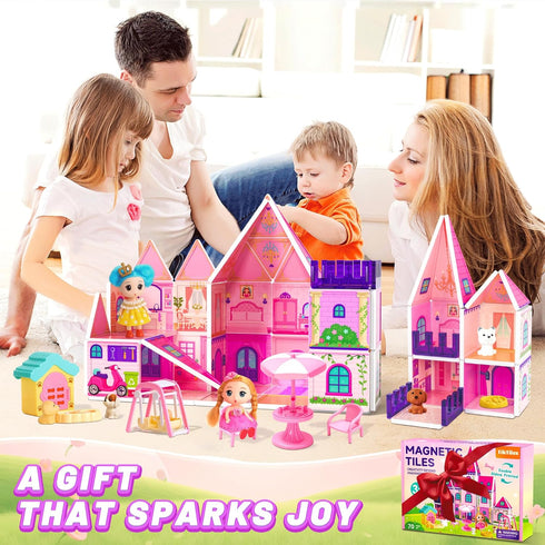 Set 3-5 4-8, Magnetic Tiles Doll House Building Toys with Double Sided Printed Design, Play House Magnetic Blocks