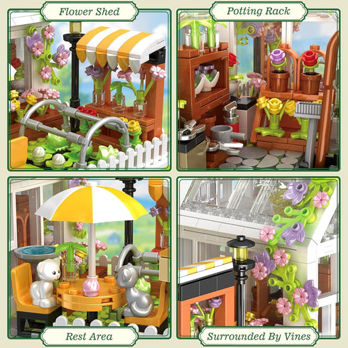 Husalari Set, 12+ (1188pcs) Flower House Building Block for Adults, Garden Architecture Building Toy with LED