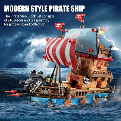 TYCOLE (916 8-12 Pirate Ship Building Kit Pcs) with LED Lights - Standard Brick - Compatible Creative Pirate Toy Model