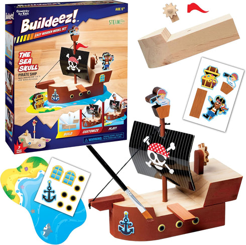 Creativity for Kids Buildeez! Easy Wooden Model Set: Pirate Ship, Sea Skull