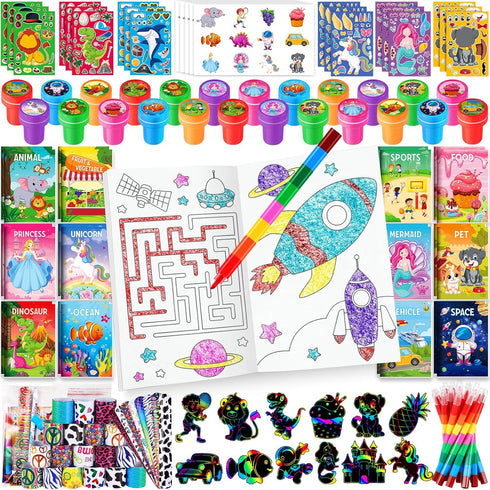 BenLouis 192Pcs Kids Party Favors Mini Coloring Books Crayon Slap Bracelets Stickers