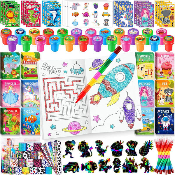 BenLouis 192Pcs Kids Party Favors Mini Coloring Books Crayon Slap Bracelets Stickers