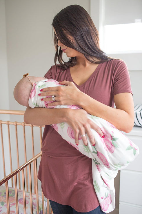 Copper Pearl Large Floral Knit Baby Swaddle Blanket - Grace Design