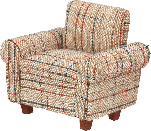 Dollhouse Sofa Armchair Upholstered, Miniature Living Room Furniture Chair for 6 inch Dolls, 1/12 Scale (Beige Retro)