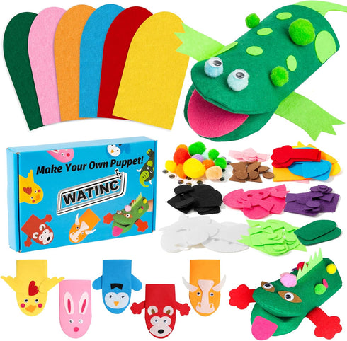 WATINC 6Pcs Hand Puppet Making Kit, Art Craft Felt Sock Puppet Toys,