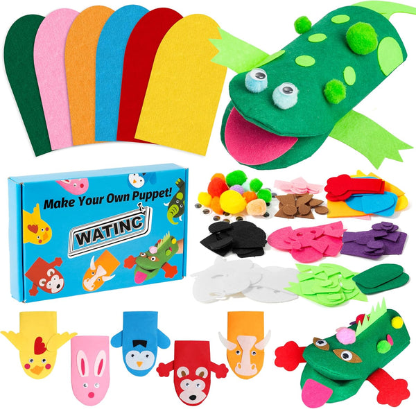 WATINC 6Pcs Hand Puppet Making Kit, Art Craft Felt Sock Puppet Toys,