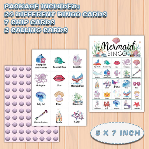 Mermaid Bingo Cards, Mermaid Party Games, Under The Sea Bingo Game for Adults, Outdoor, Indoor Games, School Party Game - 24 Players Bingo (B02)