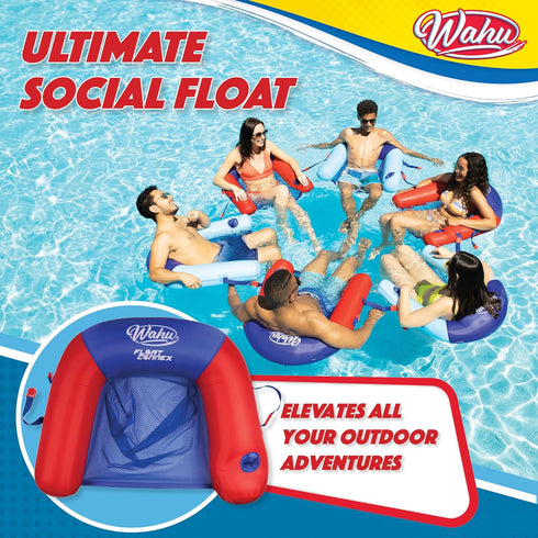 8+, WAHU Float Connex Aqua Pool Seat with Connex Clips, Cupholder, and Inflate Valve, Inflatable Pool Float Chair