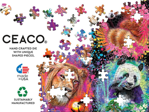 Ceaco Glow in The Dark Glowrious Animals, 750 Piece Jigsaw Puzzle