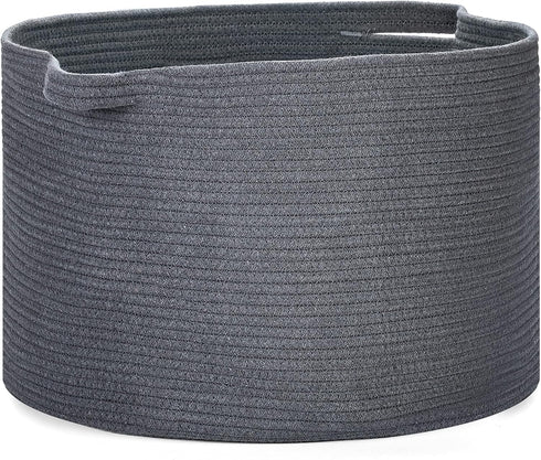 Blanket Basket 20"x 20"x 13" Cotton Rope Basket for Living Room, Baby Toy Storage, Large Woven Laundry Basket, Gray
