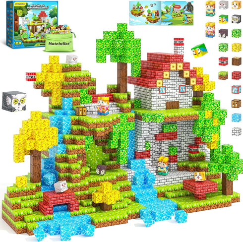 Matchtiles Magnetic Blocks with Animals, Magnetic Building Blocks Magnet Cube Toys Stacking,